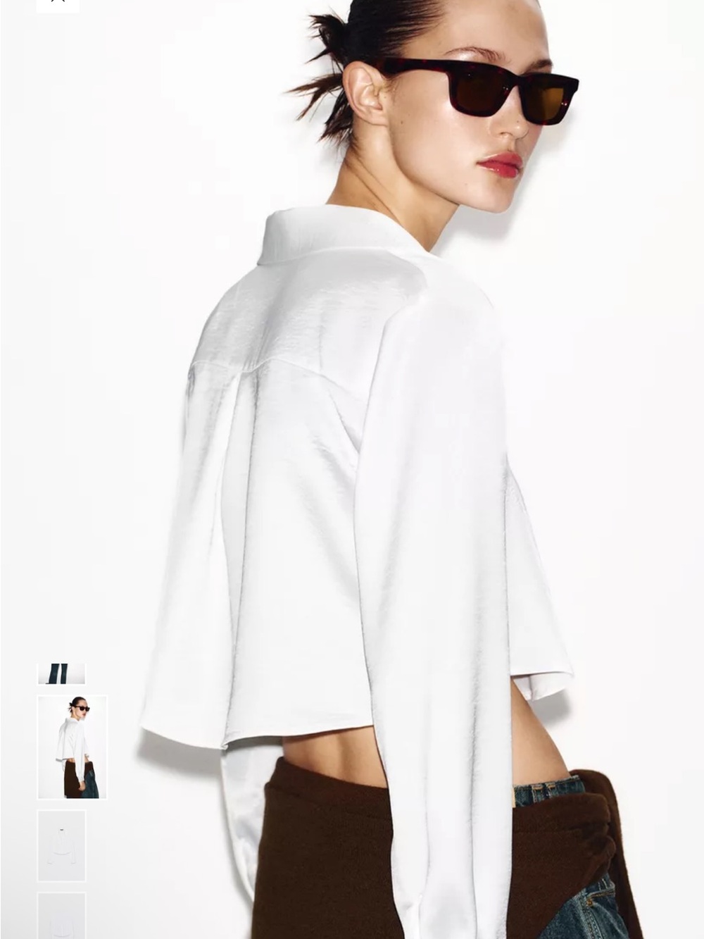 Zara White Cropped Button-Down Shirt